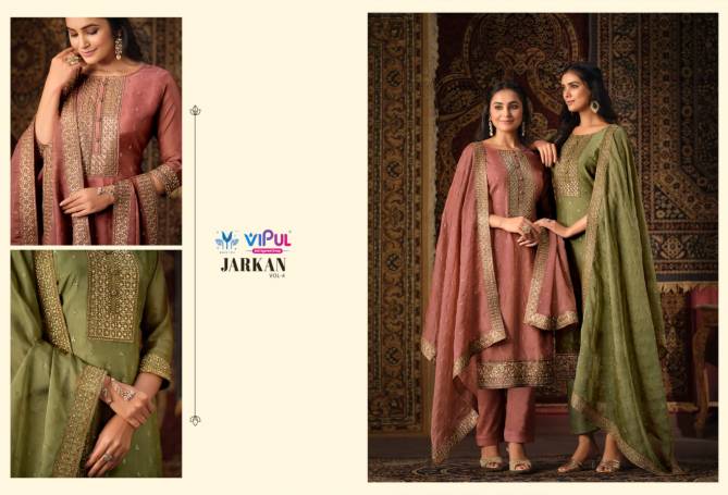 Jarkan Vol 4 By Vipul Shimmer Organza Embroidery Salwar Kameez Wholesale Shop In Surat
